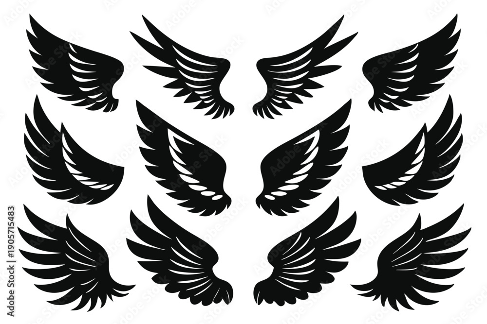 Obraz premium set of wings silhouette line art vector illustration with a white background