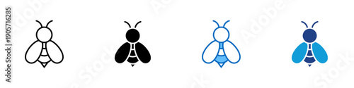 Bee Multiple Style Icon Design Vector - Bee with wings and striped body representing pollination, biodiversity, and agricultural ecosystem balance