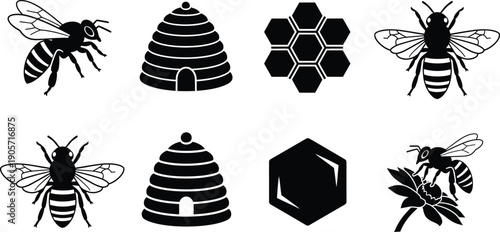 Bee icon set for designers and developers honeybee symbols and logos