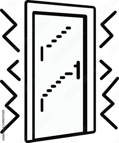 Vector line illustration of a door sign emitting blocked signal lines, meeting room occupied concept, clean outline, white background