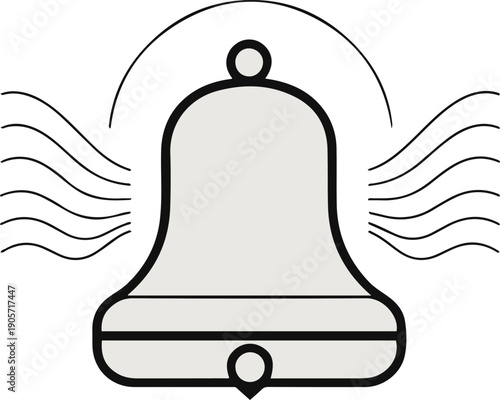  Vector line illustration of a reception bell emitting user signal lines, visitor check-in concept, minimalist black outline
