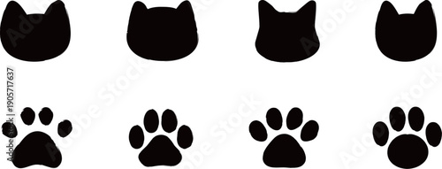 かわいい肉球のイラストセット　犬　猫　Dog and cat paw print.
