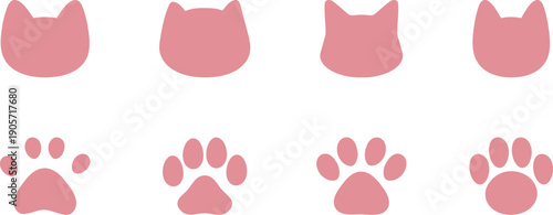 かわいい肉球のイラストセット　犬　猫　Dog and cat paw print.
