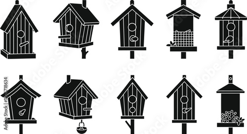 Birdhouse icon set various bird feeder house designs