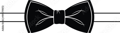 Black Silhouette Illustration of a Classic Men’s Formal Bow Tie with Decorative Center Detail Isolated on White Background for Business and Wedding Graphic Design