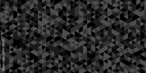 Vector black and gray poly triangle texture pattern paper design. minimal paper low polygon cubic design. geometric wall metal cube triangle wallpaper background.
