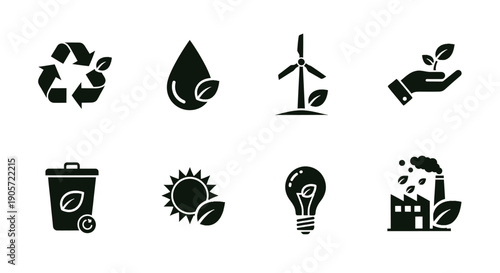 Industrial Ecology and Green Lifestyle Vector Icons