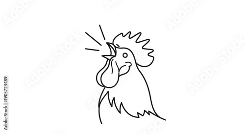 Minimalist rooster crowing line art farm morning sunrise icon vector
