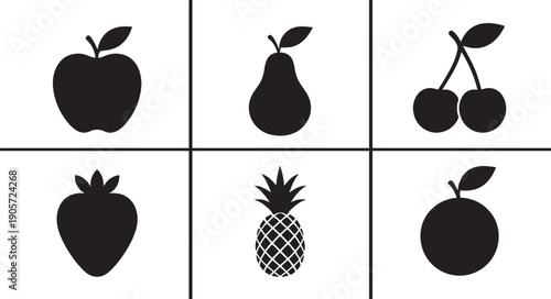 Apple icon set in clean vector style. Minimal fruit symbols for food, health, organic design projects.