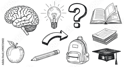 Education and Brainstorming Concept Hand Drawn Doodle Elements