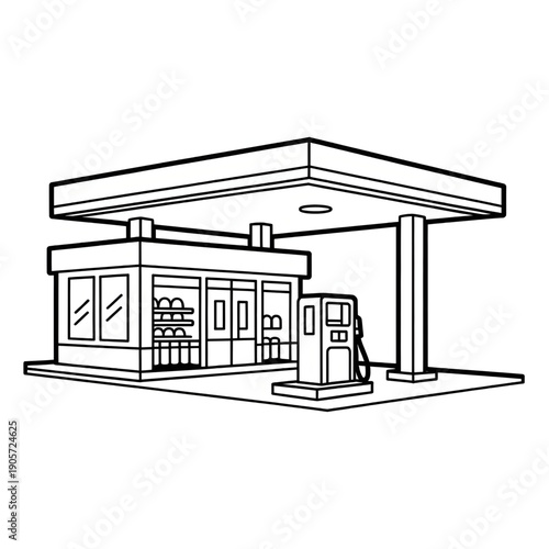 Gas Station Coloring Page – Fuel Pump Line Art Illustration