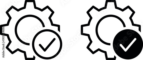 Gear with checkmark outline and filled cogwheel tick