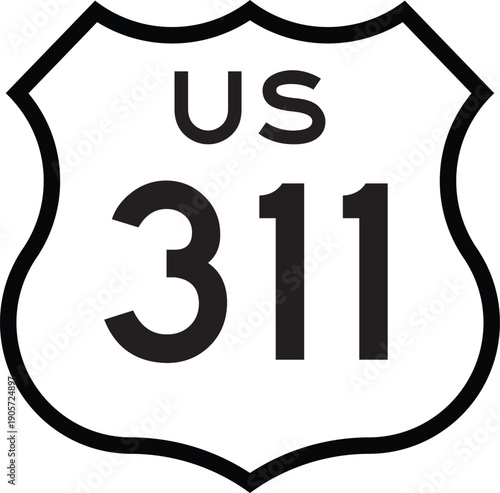 US Route 311 Highway Cutout Road Shield Badge Number System Design Emblem Vector