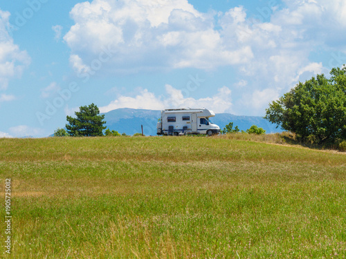 Rv camper camping on nature
