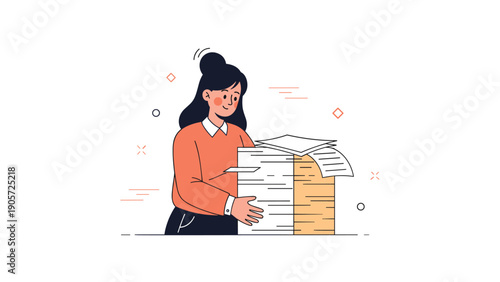 Young hispanic female managing paperwork with enthusiasm
