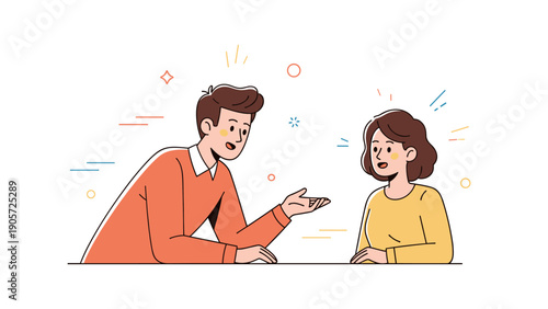 Animated cartoon of two young adults engaging in friendly conversation