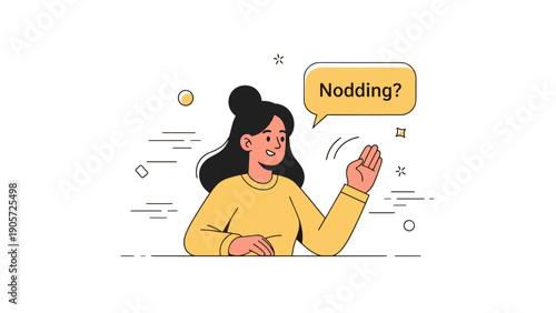 Female cartoon character nodding with speech bubble gesture