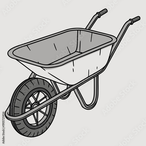 Realistic Construction Wheelbarrow with Metal Texture