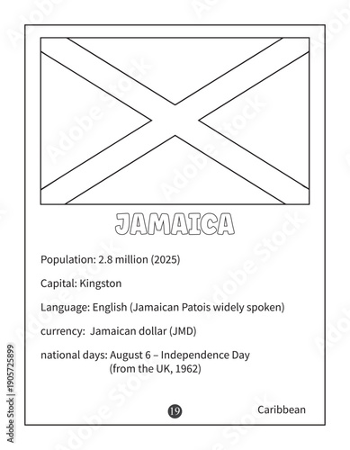  Jamaica Flag Coloring Page with Country Facts for Kids