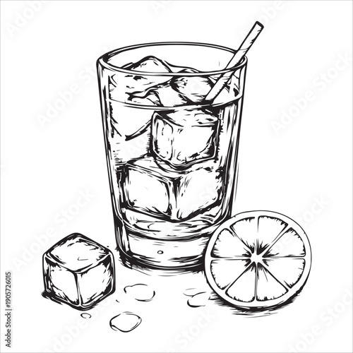 Alcoholic Cocktail Drink Sketch Illustration - Martini Alcohol Glass Wine Whiskey Mojito Margarita Vodka Ice Bar Cognac