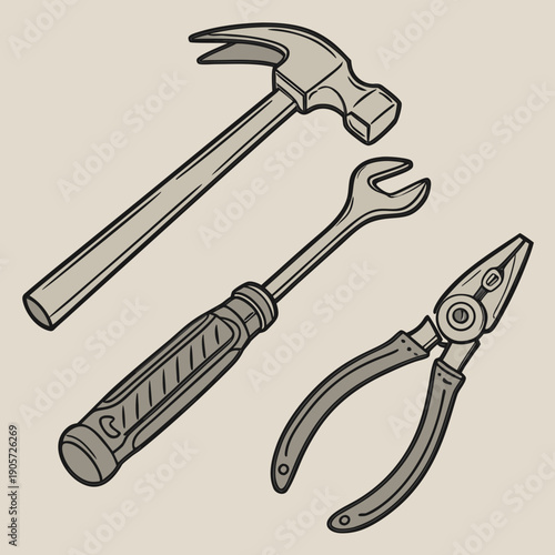Realistic Top View of Metal Construction Tools with Texture