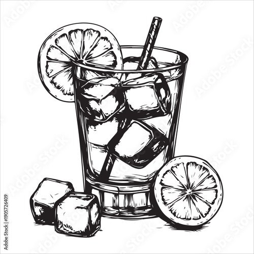 Alcoholic Cocktail Drink Sketch Illustration - Martini Alcohol Glass Wine Whiskey Mojito Margarita Vodka Ice Bar Cognac