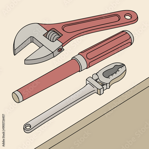 Plumbing Construction Tools Flat Lay Wrench and Pipe