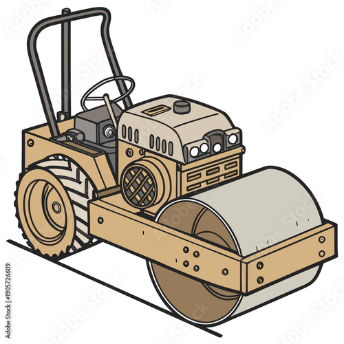 Realistic Industrial Soil Compactor Machine on Construction Site