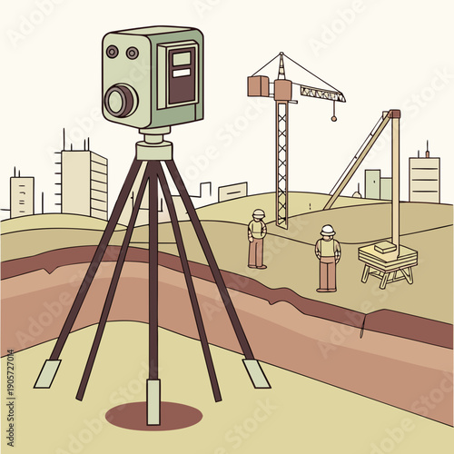 Modern Construction Site Monitoring Security Camera