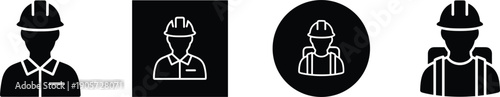 Construction worker avatar icons set engineer helmet profile symbols industrial labor profession vector collection isolated design