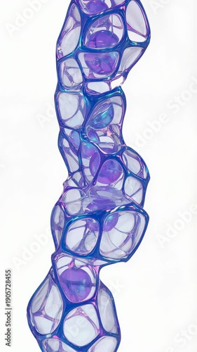 Abstract Bubble Fluid Glass Holographic Iridescent Organic Pattern Lattice Structure Pastel Neon 3D Render Translucent Futuristic Vertical Composition