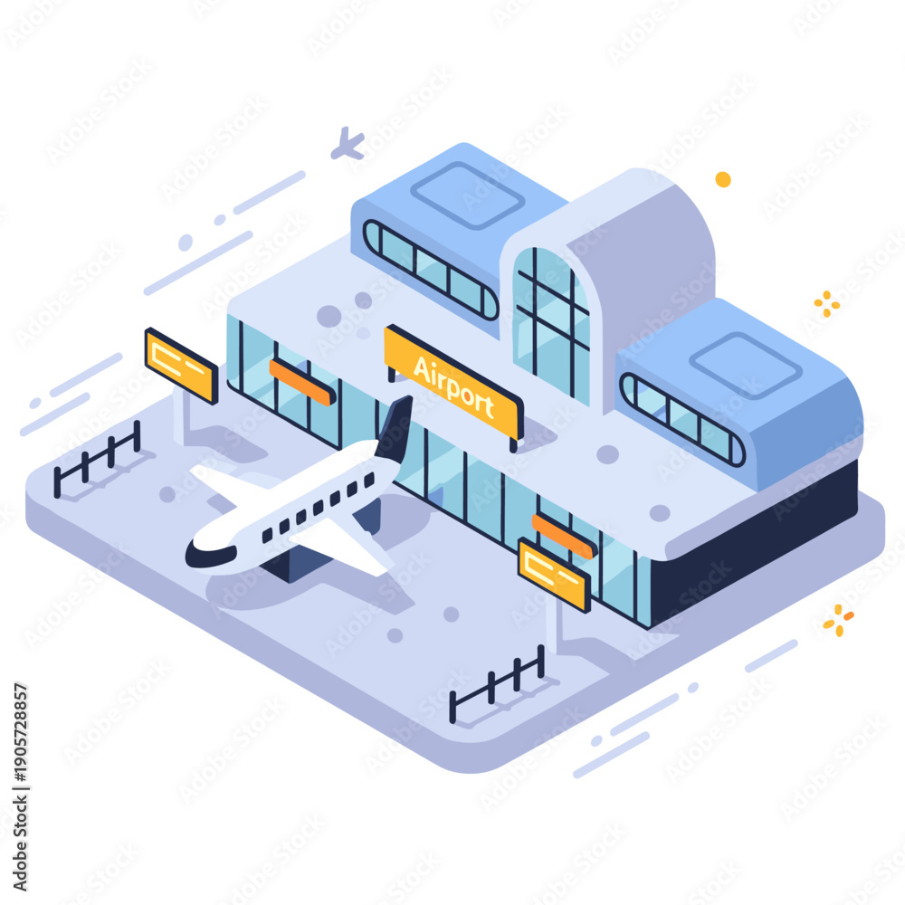 Obraz premium Isometric illustration of a modern airport terminal with airplane