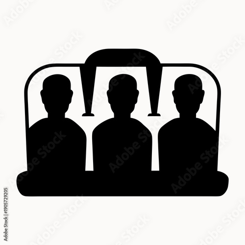 Silhouettes of three people in a bus seat with luggage