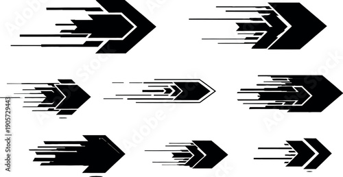 Abstract black arrows with brush strokes on white background