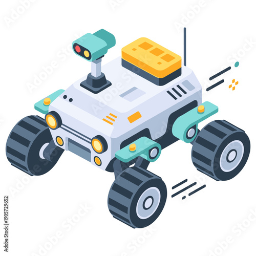 Futuristic robotic rover with advanced technology on white background. No editable stroke