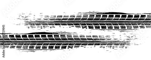 Black and blue tire track vector illustration car, motorcycle, and truck tire marks vehicle wheel trails with grunge effect for graphic design