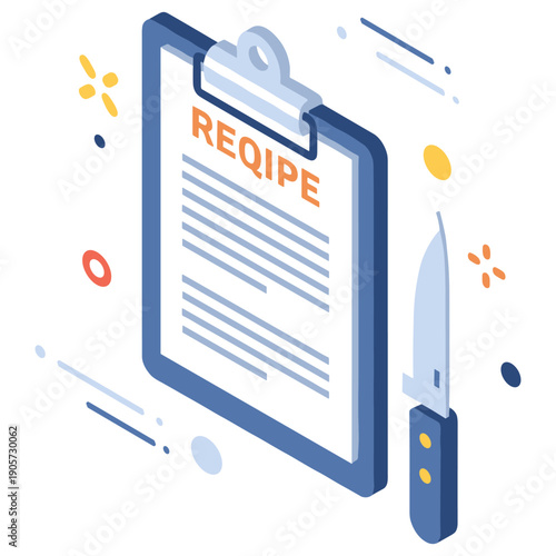 Recipe clipboard with knife and decorative elements in modern style