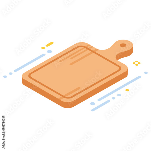 Wooden cutting board with handle on white background