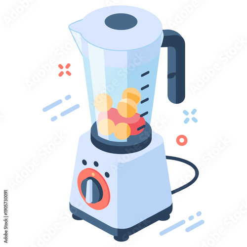 Isometric blender with colorful ingredients in modern design