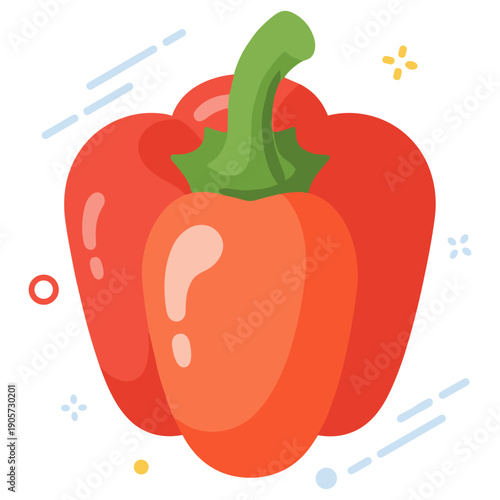 Vibrant red bell pepper illustration with simplistic design elements