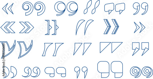 装飾的な引用符と矢印を組み合わせた線画アイコンセット　見出しやテキスト強調に使えるミニマルな記号デザイン素材
