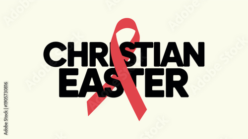 Christian Easter Red Ribbon Cross Symbol Religious Holiday Design