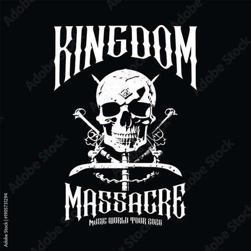 Kingdom Massacre Music World Tour 2026 Skull and Swords Graphic Design