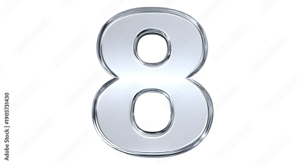 Obraz premium Shiny silver number eight with reflective surface
