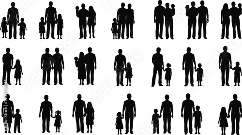 WebLarge Collection of Family Silhouette Icons Featuring Parents with Children and Infants for Life Insurance Marketing Social Togetherness Parenting and Childhood Growth Concepts