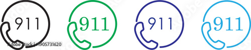 Call 911 phone number icon set.911 emergency call number 
