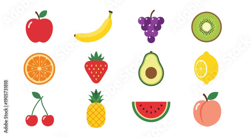 Assorted Fresh Fruits in Cartoon Style.