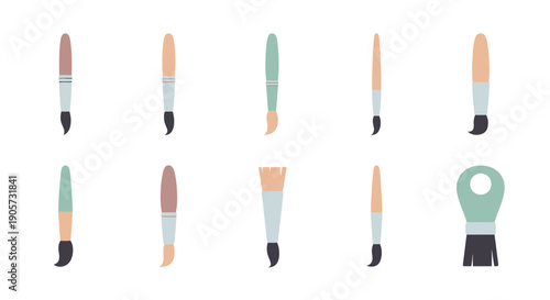 Assorted Makeup Brushes with Green Handle.