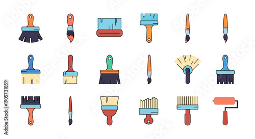 Assorted Paintbrushes and Painting Tools Set.