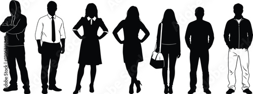 WebMega collection of black silhouettes featuring diverse families with children young couples taking selfies and professional people isolated on white background for creative design projects